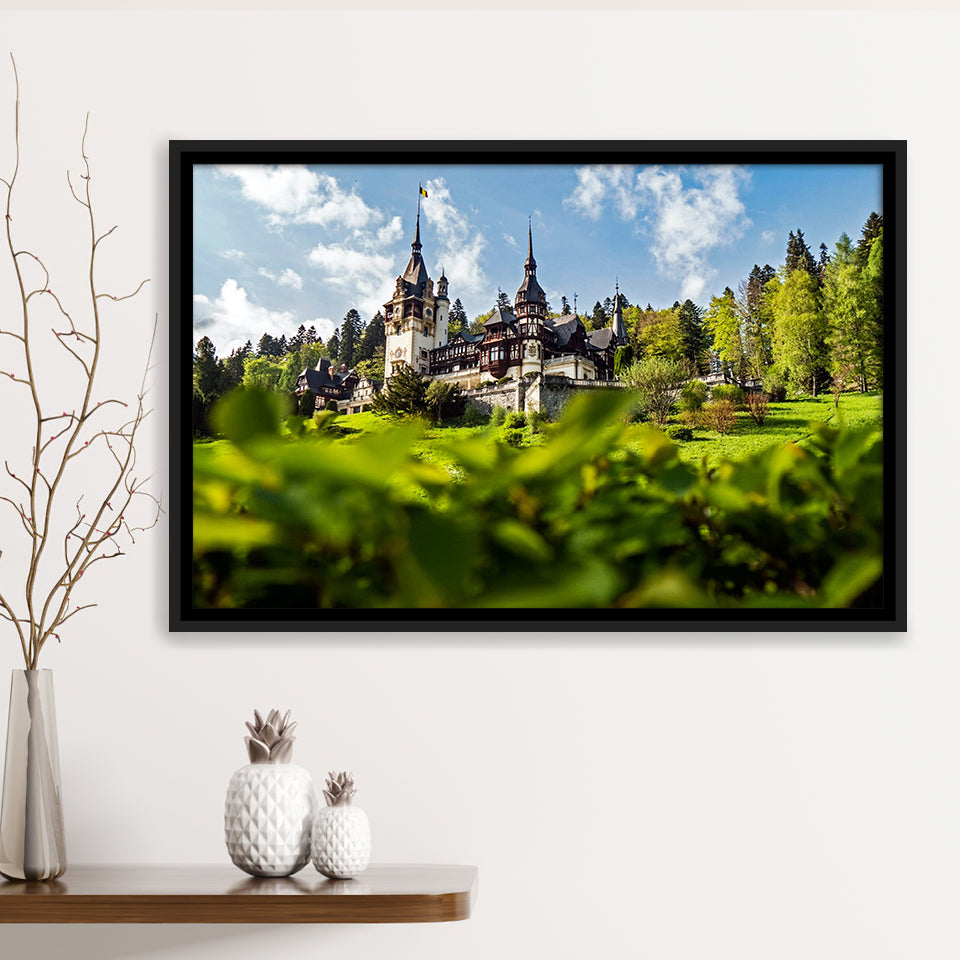 Dracula Castle in Bran, Romania Canvas Art Framed Canvas Prints Wall Art Decor, Black Floating Frame