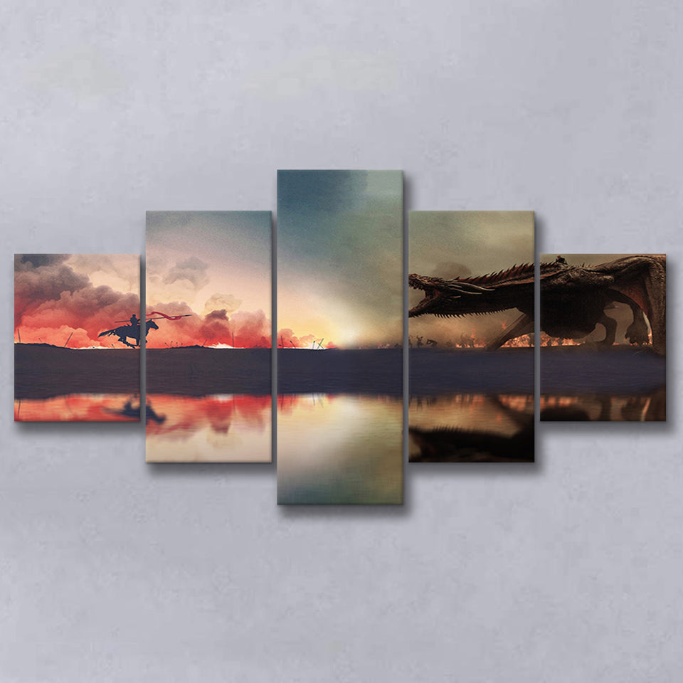Dragon Art, Abstract Canvas Decor, Multi Panels, 5 Pieces, Canvas Prints Wall Art Home Decor