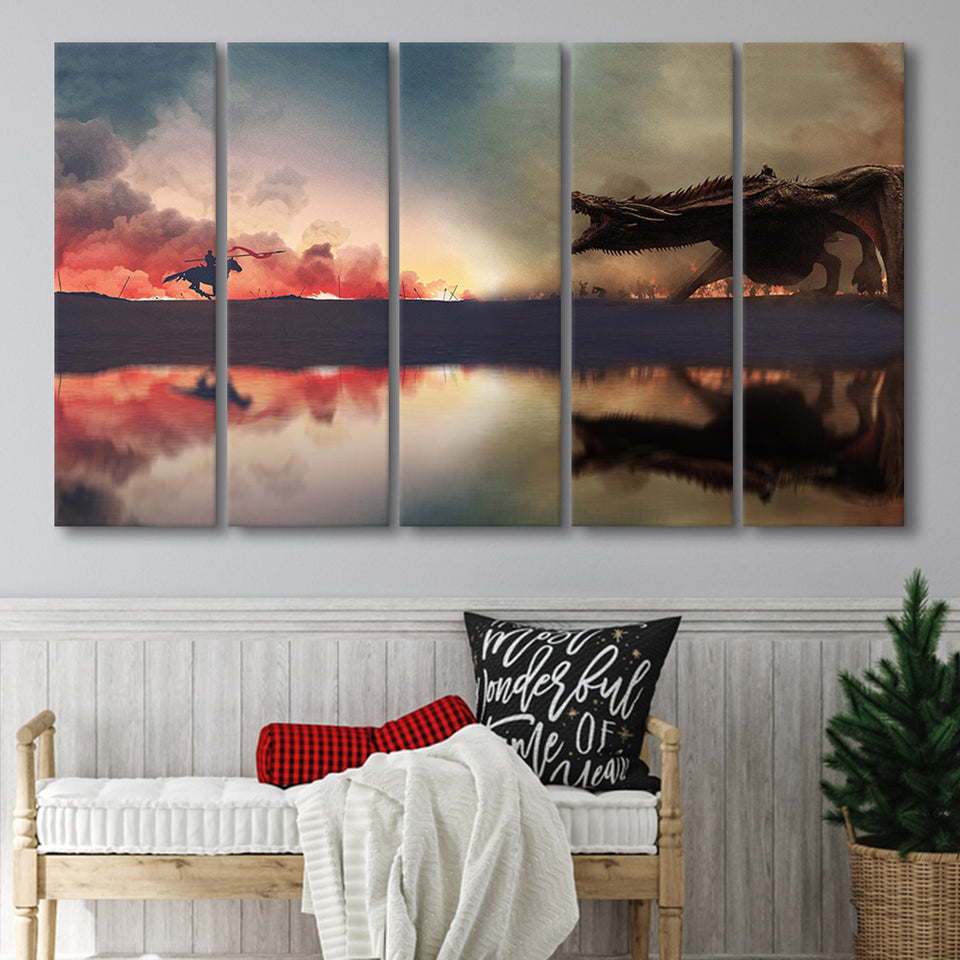 Dragon Art, Abstract Canvas Decor, Multi Panels, 5 Pieces B, Canvas Prints Wall Art Home Decor,X Large Canvas