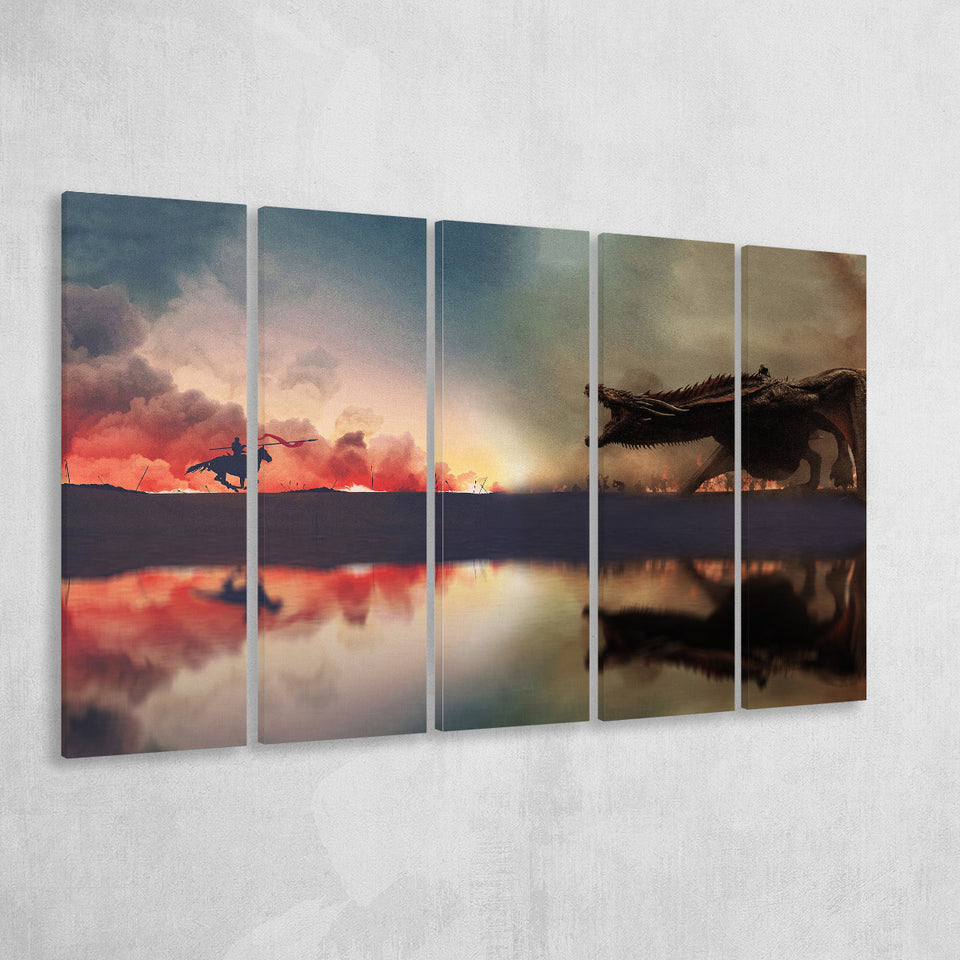 Dragon Art, Abstract Canvas Decor, Multi Panels, 5 Pieces B, Canvas Prints Wall Art Home Decor,X Large Canvas