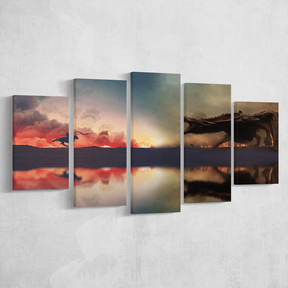 Dragon Art, Abstract Canvas Decor, Multi Panels, 5 Pieces, Canvas Prints Wall Art Home Decor