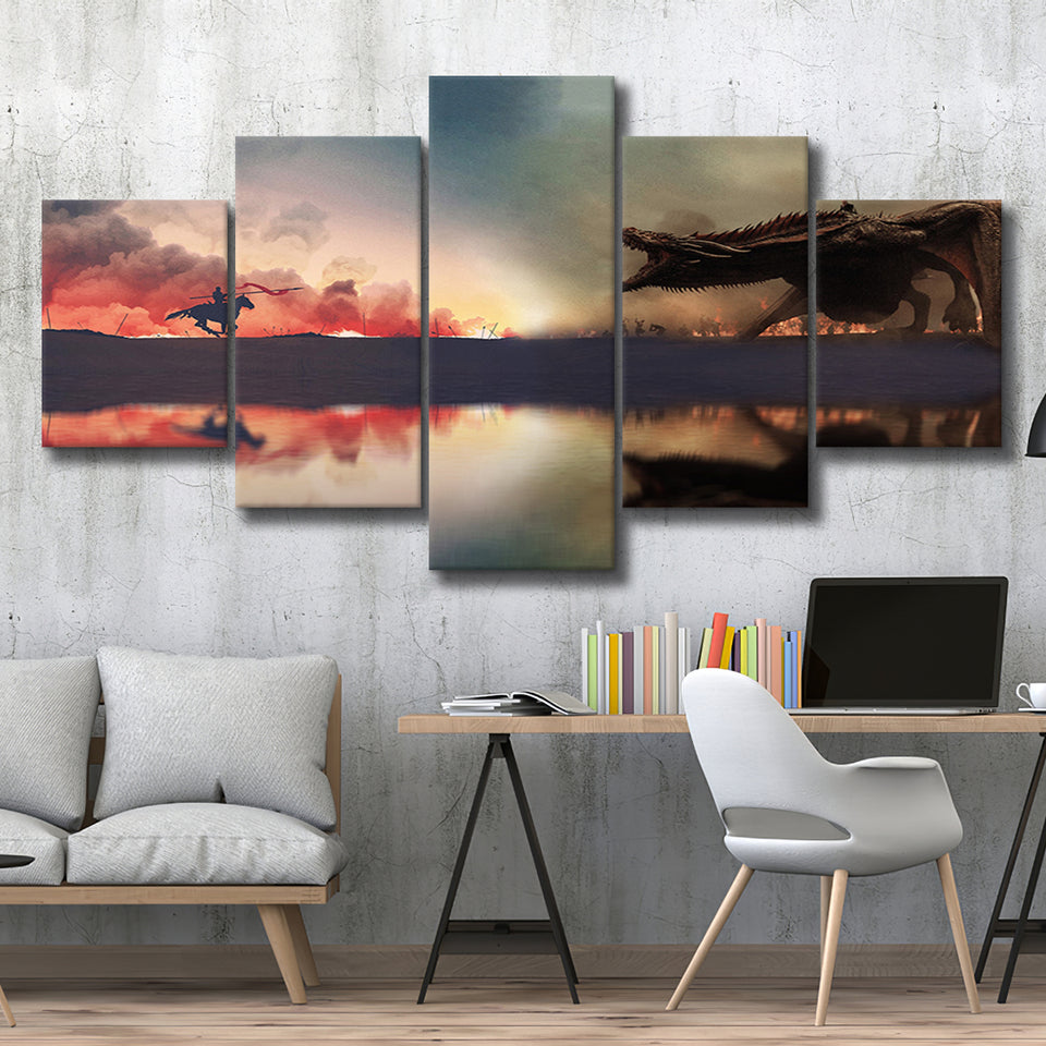 Dragon Art, Abstract Canvas Decor, Multi Panels, 5 Pieces, Canvas Prints Wall Art Home Decor