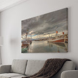 Dramatic Clouds Over Husavik Harbour Northern Iceland Canvas Wall Art - Canvas Prints, Prints For Sale, Painting Canvas