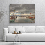 Dramatic Clouds Over Husavik Harbour Northern Iceland Canvas Wall Art - Canvas Prints, Prints For Sale, Painting Canvas