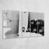 Drinking Beer In The Bathtub Black And White Print, Keg Beer Bath Larger Canvas Art, 5 Piece Canvas Prints Wall Art Decor