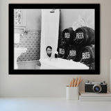 Drinking Beer In The Bathtub Black And White Print, Keg Beer Bath Framed Art Prints, Wall Art,Home Decor,Framed Picture