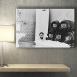 Drinking Beer In The Bathtub Black And White Print, Keg Beer Bath Canvas Prints Wall Art Home Decor