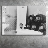 Drinking Beer In The Bathtub Black And White Print, Keg Beer Bath Canvas Prints Wall Art Home Decor