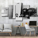 Drinking Beer In The Bathtub Black And White Print, Keg Beer Bath 5 Panels, Canvas Prints Wall Art Decor, Large Canvas Art
