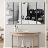 Drinking Beer In The Bathtub Black And White Print, Keg Beer Bath Larger Canvas Art, 5 Piece Canvas Prints Wall Art Decor