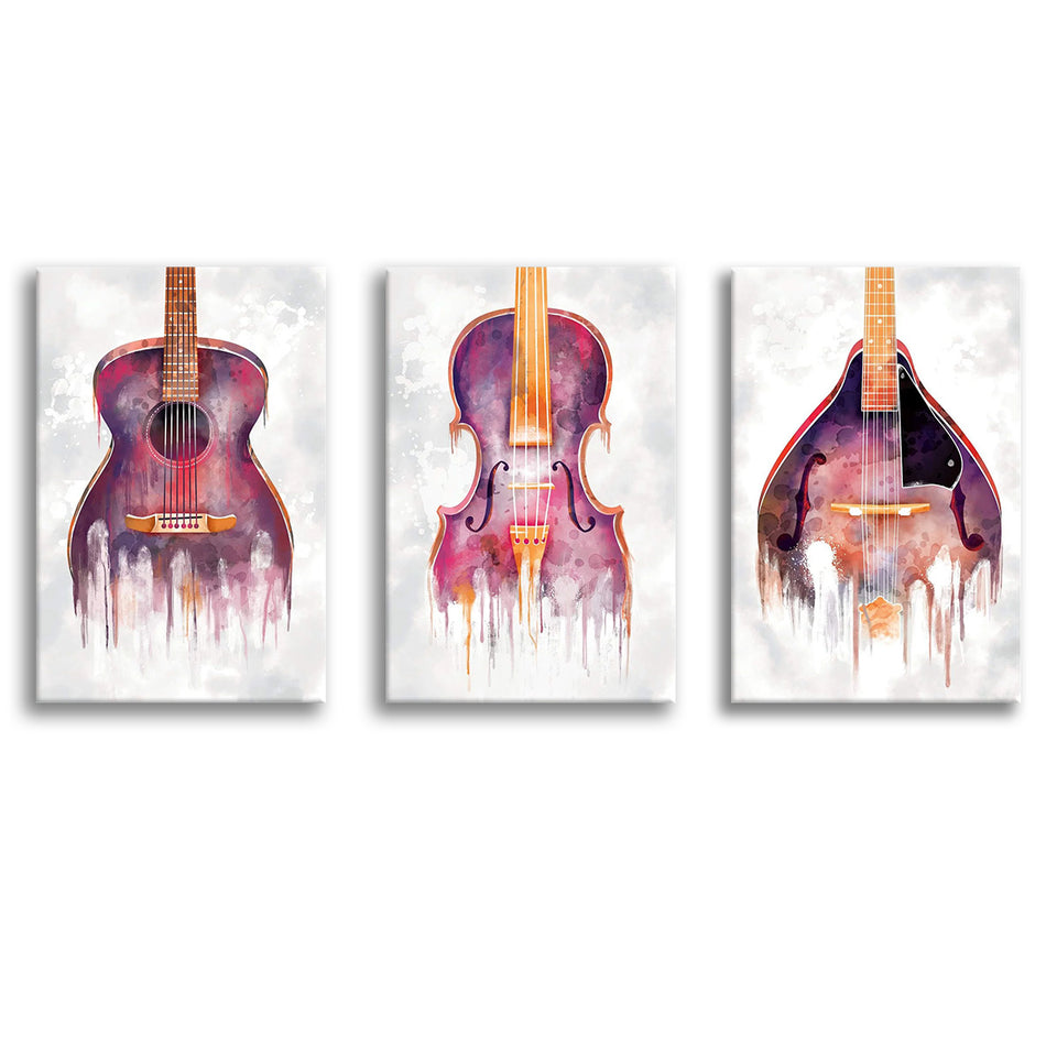 Drip Orchestra Watercolor Canvas Set of 3 Piece Canvas Prints Wall Art Decor