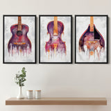 Drip Orchestra Watercolor Set of 3 Piece Framed Canvas Prints Wall Art Decor