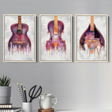 Drip Orchestra Watercolor Set of 3 Piece Framed Canvas Prints Wall Art Decor