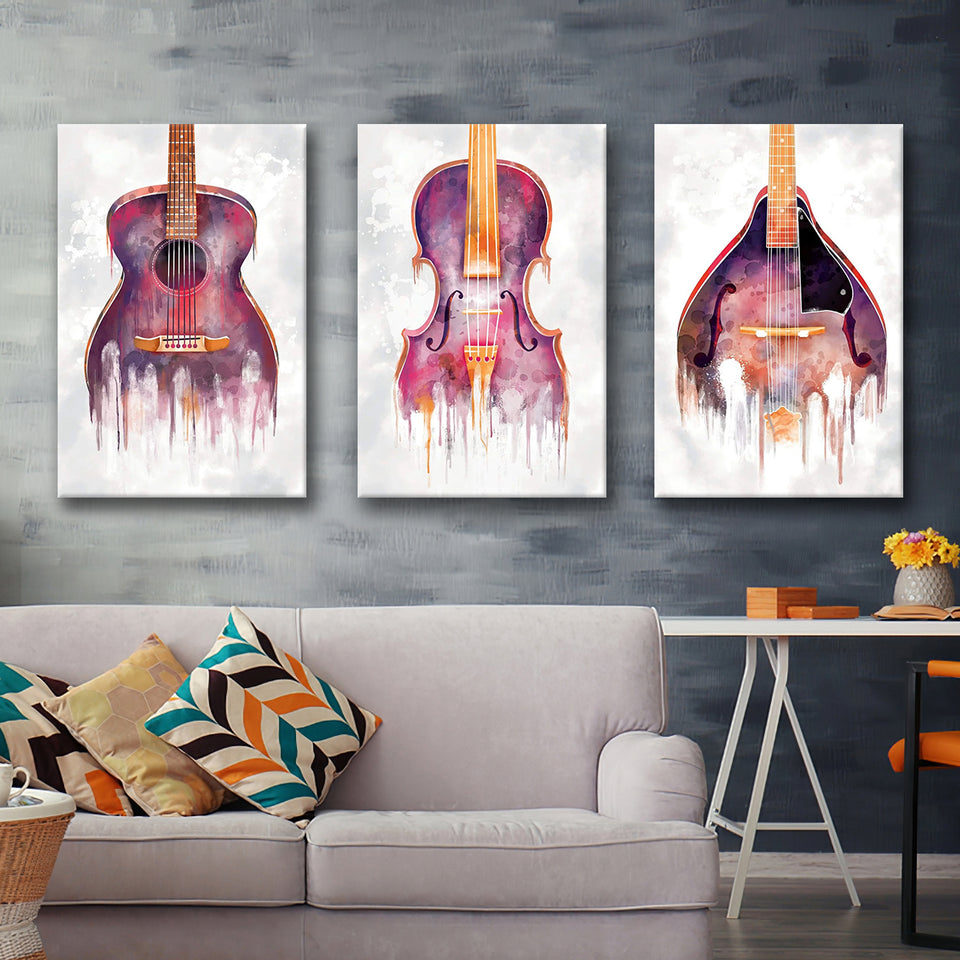 Drip Orchestra Watercolor Canvas Set of 3 Piece Canvas Prints Wall Art Decor