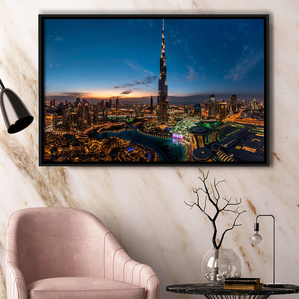 Dubai Cityscape Framed Canvas Prints Wall Art Decor, Framed Picture, Floating Frame