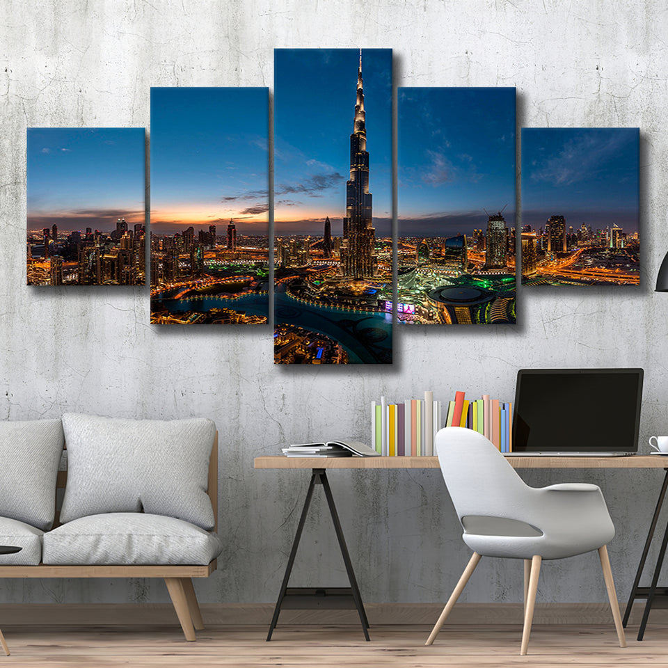 Dubai Cityscape 5 Piece Canvas Prints Wall Art Decor, Multi Panels, Mixed Canvas
