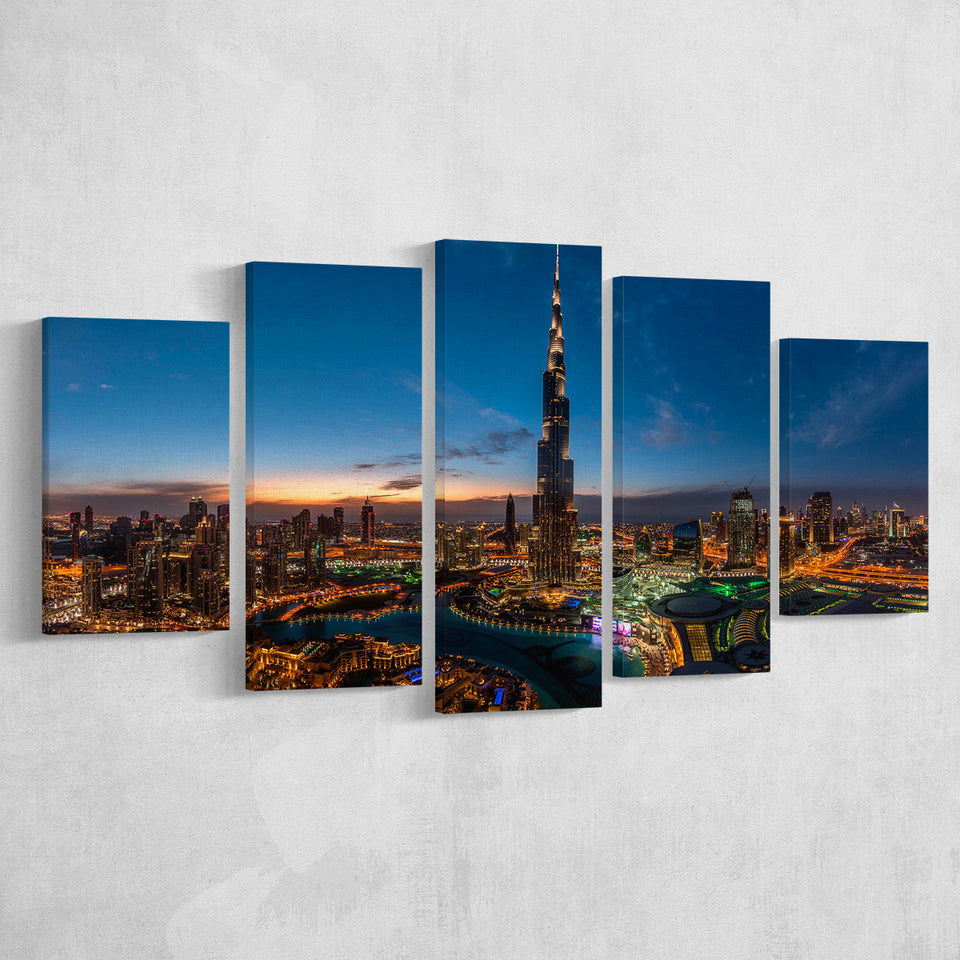Dubai Cityscape 5 Piece Canvas Prints Wall Art Decor, Multi Panels, Mixed Canvas
