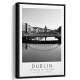 Dublin, Republic Of Ireland Black And White Art Framed Canvas Prints Wall Art Home Decor, Floating Frame