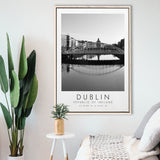 Dublin, Republic Of Ireland Black And White Art Framed Canvas Prints Wall Art Home Decor, Floating Frame