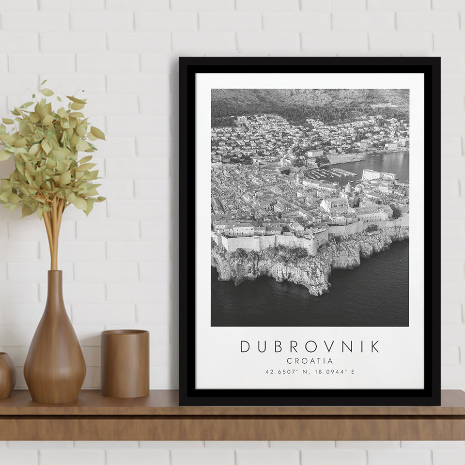 Dubrovnik Croatia Black And White Art Framed Canvas Prints Wall Art Home Decor, Floating Frame