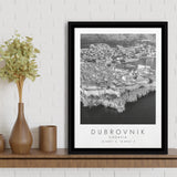 Dubrovnik Croatia Black And White Art Framed Canvas Prints Wall Art Home Decor, Floating Frame
