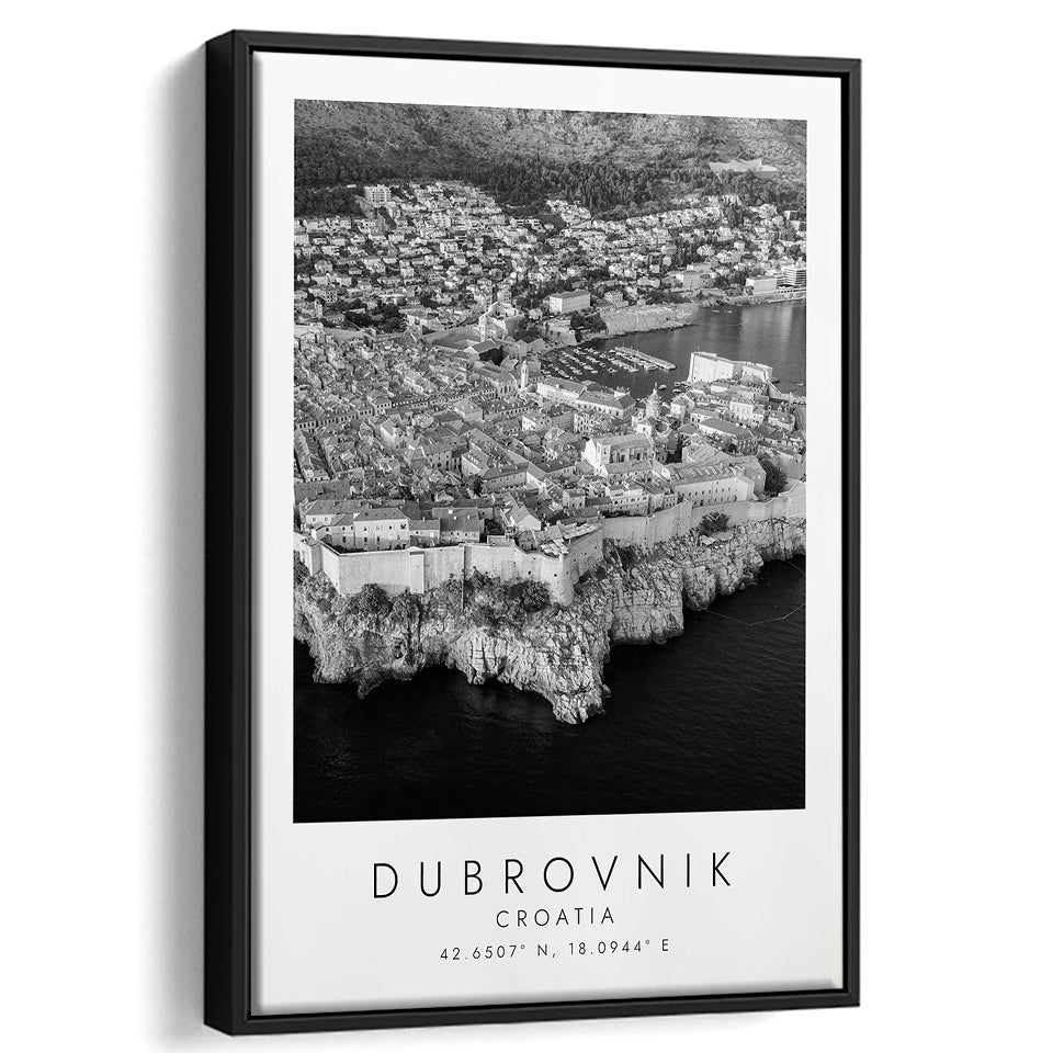 Dubrovnik Croatia Black And White Art Framed Canvas Prints Wall Art Home Decor, Floating Frame
