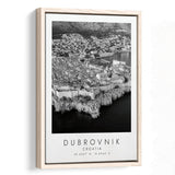Dubrovnik Croatia Black And White Art Framed Canvas Prints Wall Art Home Decor, Floating Frame