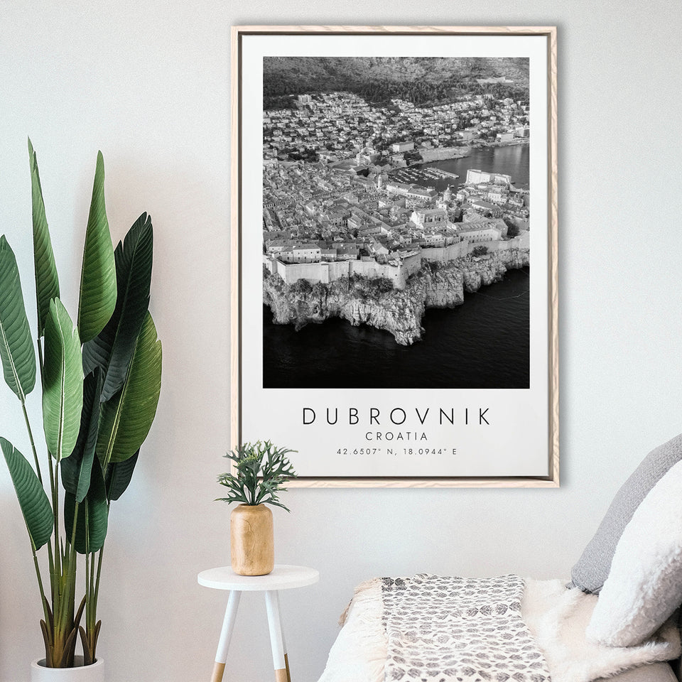 Dubrovnik Croatia Black And White Art Framed Canvas Prints Wall Art Home Decor, Floating Frame