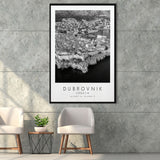 Dubrovnik Croatia Black And White Art Framed Canvas Prints Wall Art Home Decor, Floating Frame