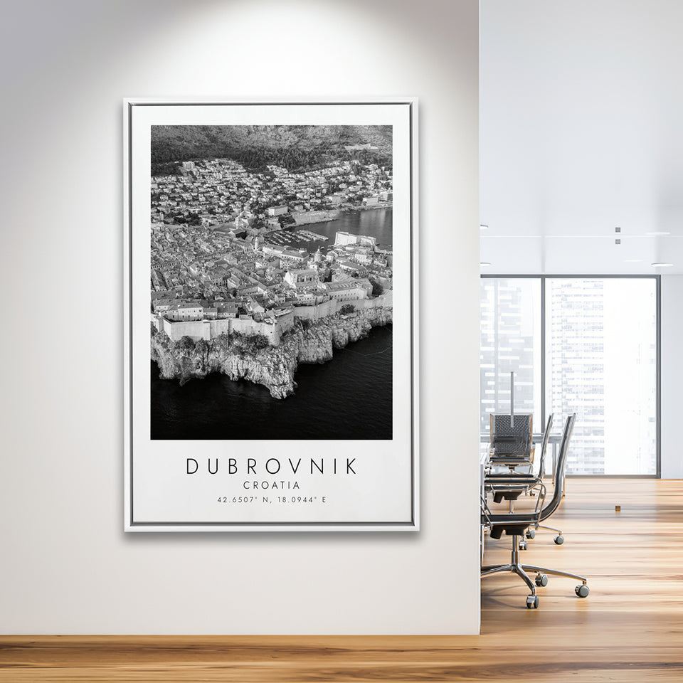 Dubrovnik Croatia Black And White Art Framed Canvas Prints Wall Art Home Decor, Floating Frame
