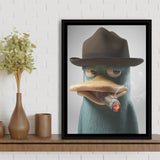 Duck With Hat Smooking Cigar Framed Canvas Prints Wall Art Home Decor, Floating Frame