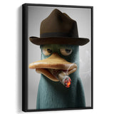 Duck With Hat Smooking Cigar Framed Canvas Prints Wall Art Home Decor, Floating Frame