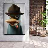 Duck With Hat Smooking Cigar Framed Canvas Prints Wall Art Home Decor, Floating Frame