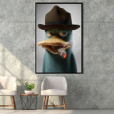 Duck With Hat Smooking Cigar Framed Canvas Prints Wall Art Home Decor, Floating Frame