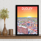 Dudley UK Art Sunset Art Print, Large Canvas, Framed Canvas Print Wall Art Home Decor, Floating Frame