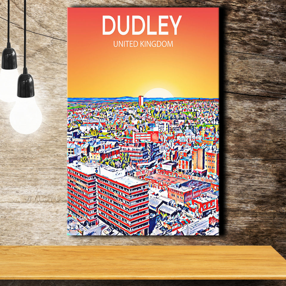 Dudley UK Art Sunset Art Print ,City Art Print, Large Canvas, Canvas Print Wall Art Home Decor
