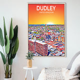 Dudley UK Art Sunset Art Print, Large Canvas, Framed Canvas Print Wall Art Home Decor, Floating Frame