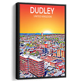 Dudley UK Art Sunset Art Print, Large Canvas, Framed Canvas Print Wall Art Home Decor, Floating Frame