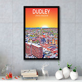 Dudley UK Art Sunset Art Print, Large Canvas, Framed Canvas Print Wall Art Home Decor, Floating Frame