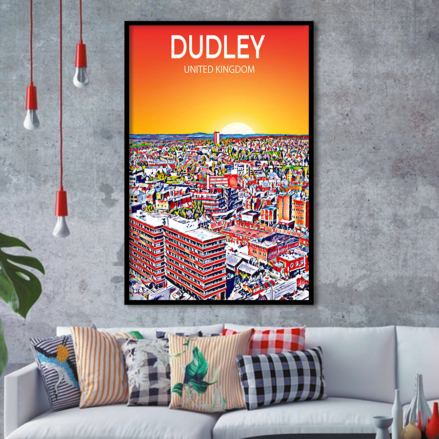 Dudley UK Art Sunset Art Print, City Art Print, Framed Art Print Wall Art Home Decor, Framed Picture