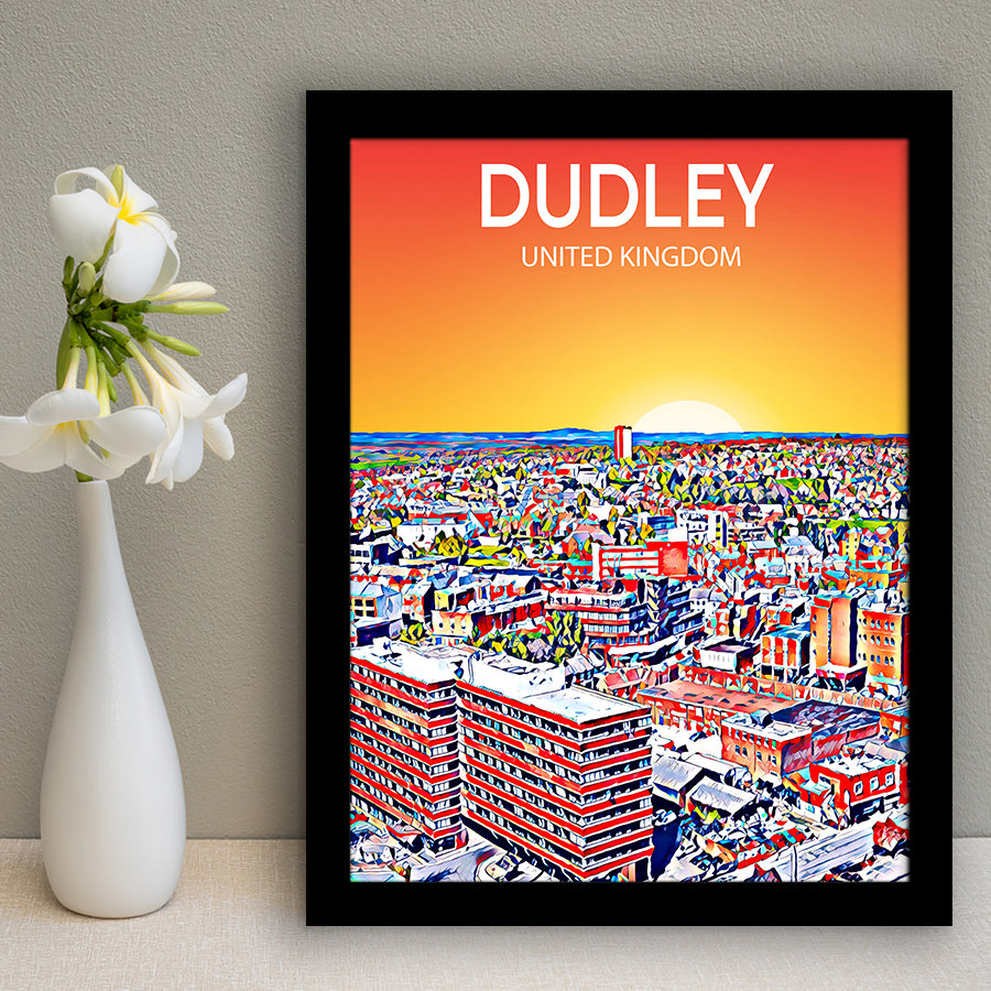Dudley UK Art Sunset Art Print, City Art Print, Framed Art Print Wall Art Home Decor, Framed Picture