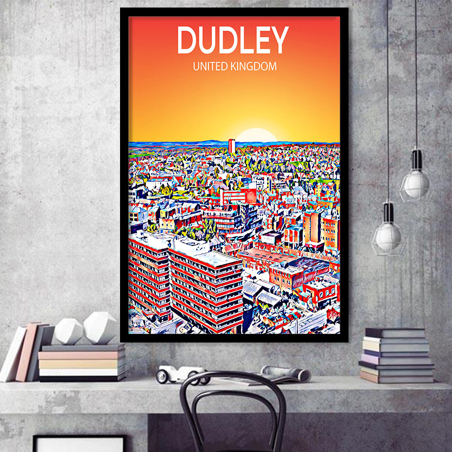 Dudley UK Art Sunset Art Print, City Art Print, Framed Art Print Wall Art Home Decor, Framed Picture