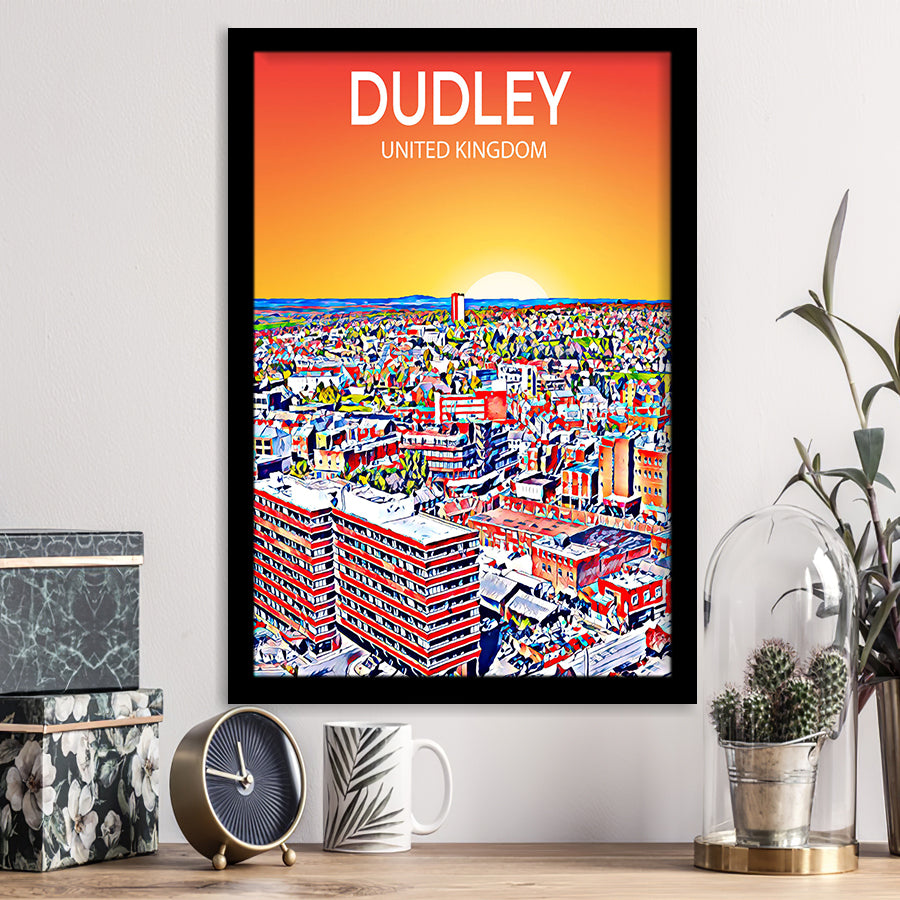 Dudley UK Art Sunset Art Print, City Art Print, Framed Art Print Wall Art Home Decor, Framed Picture