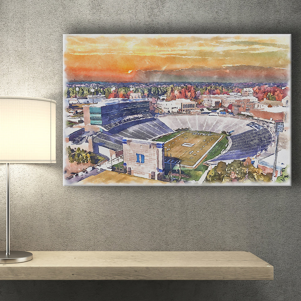 Duke Blue Devils Wallace Wade Stadium Watercolor, Sport Art Prints Fan Gift, Canvas Prints Wall Art Decor
