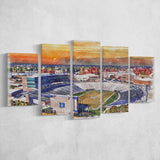 Duke Blue Devils Wallace Wade Stadium Watercolor, 5 Pieces, Multi Panel Canvas Prints Wall Art Decor