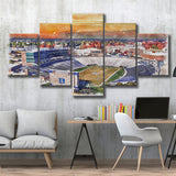 Duke Blue Devils Wallace Wade Stadium Watercolor, 5 Pieces, Multi Panel Canvas Prints Wall Art Decor