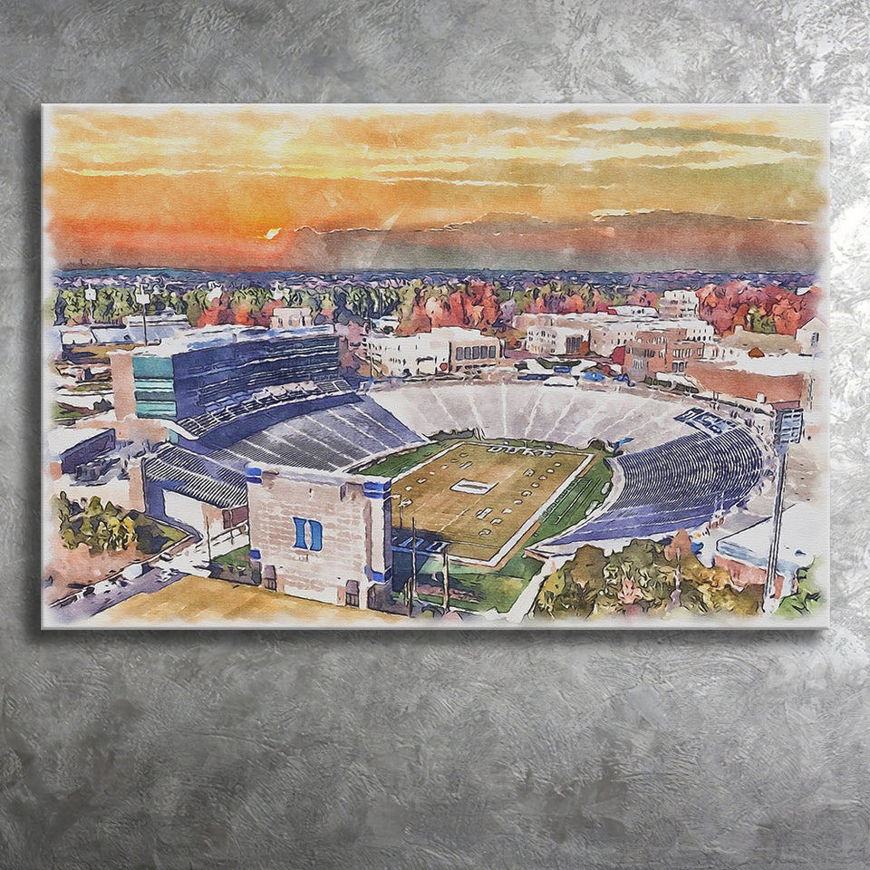 Duke Blue Devils Wallace Wade Stadium Watercolor, Sport Art Prints Fan Gift, Canvas Prints Wall Art Decor