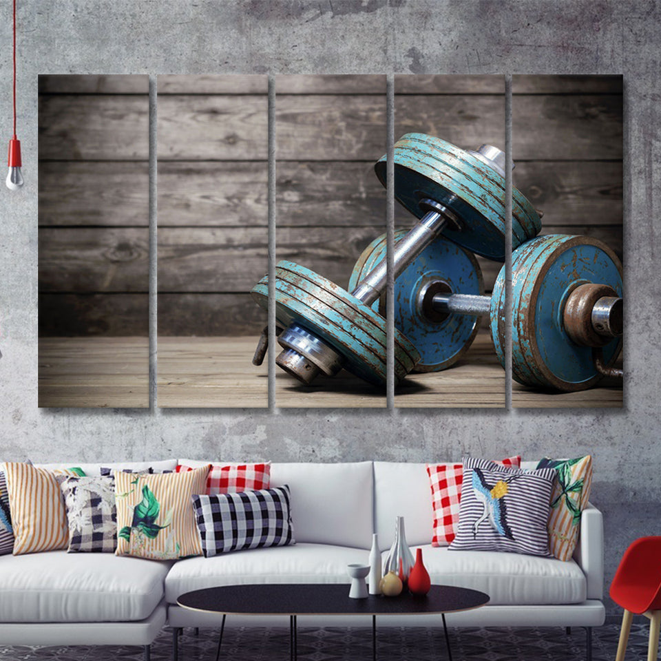 Dumbbells 5 Piece B Canvas Prints Wall Art Decor - Painting Canvas, Multi Panels