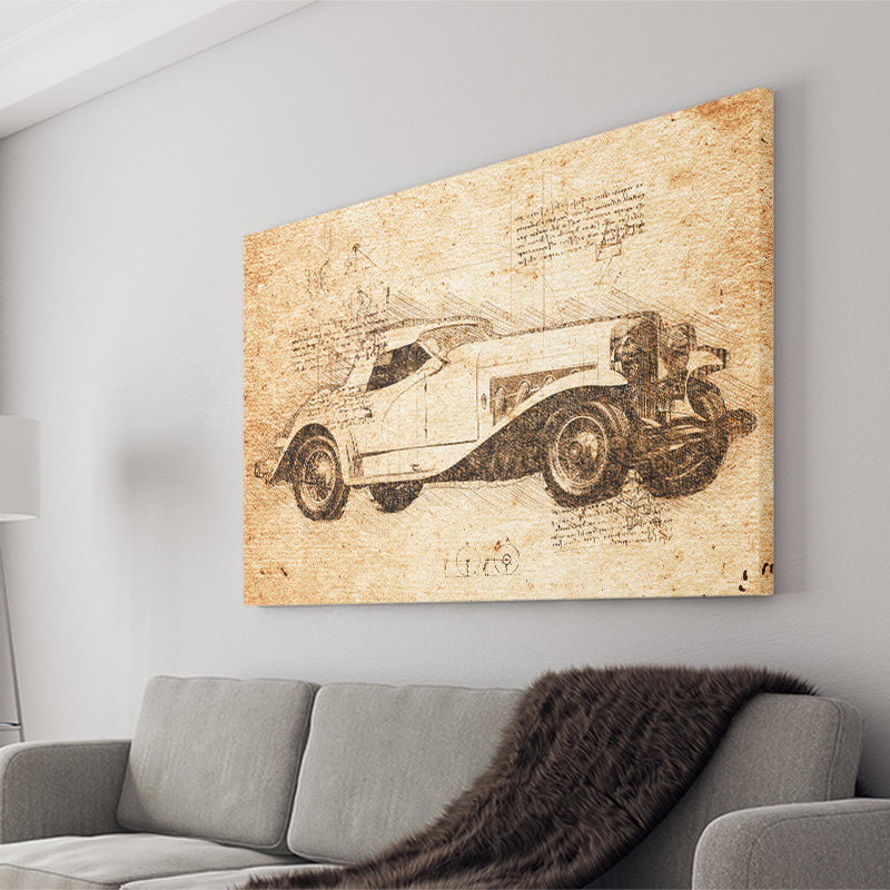 Dusesenberg SSJ 1935 Da Vinci Style Canvas Prints - Painting Canvas, Wall Art,Old Car, Prints for Sale,Wal Decor, Home Decor