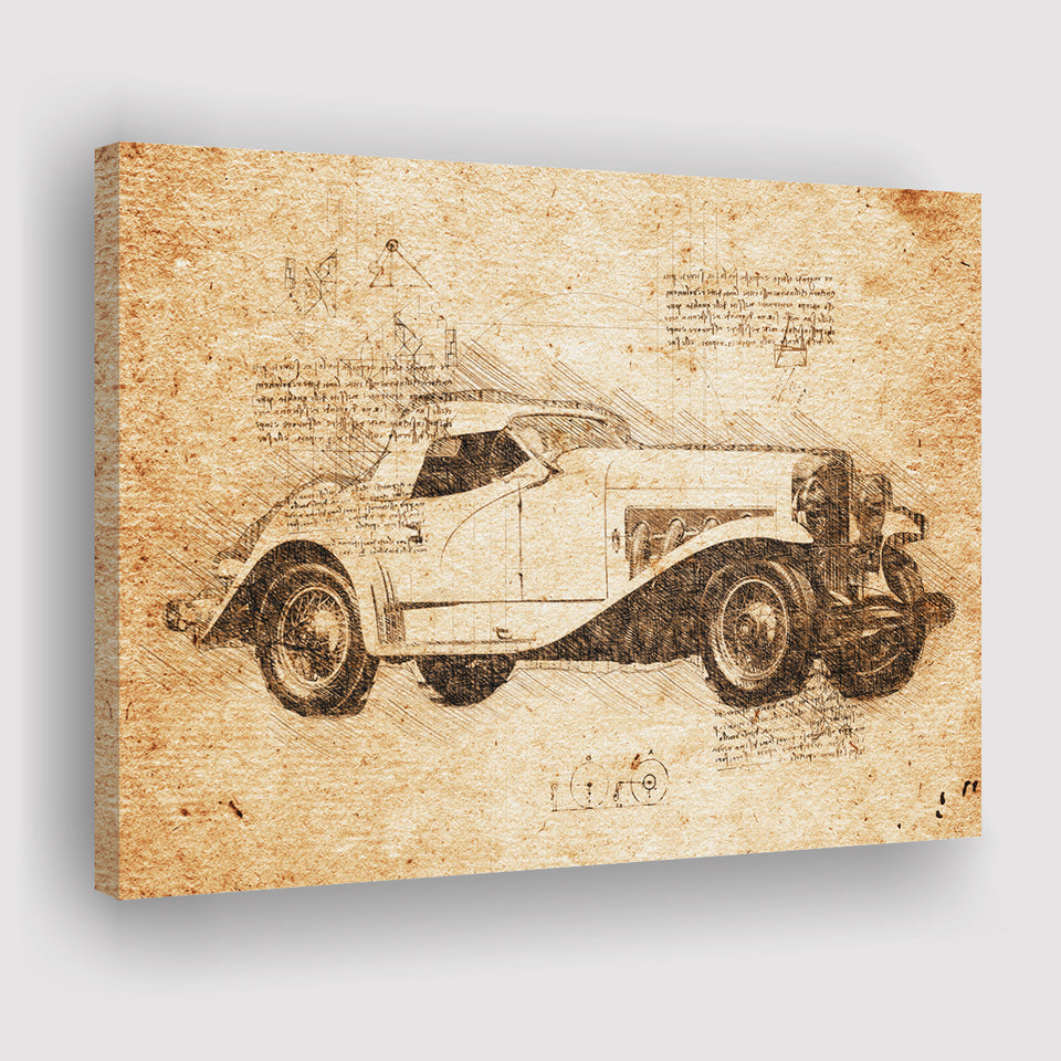 Dusesenberg SSJ 1935 Da Vinci Style Canvas Prints - Painting Canvas, Wall Art,Old Car, Prints for Sale,Wal Decor, Home Decor